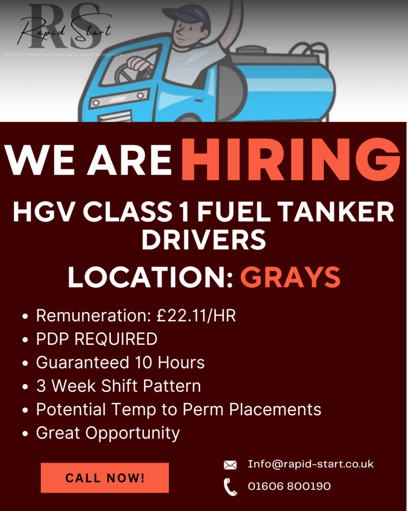 Grays HGV fuel tanker driver petrochemical tanker driver 