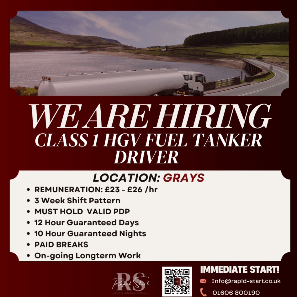 Grays HGV class 1 fuel tanker driver petrochemical tanker driver